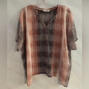 CAbi #240 M  V- Neck Sheer "Cover Up Tee" Blouse Ombre Dot Print Boxy Top